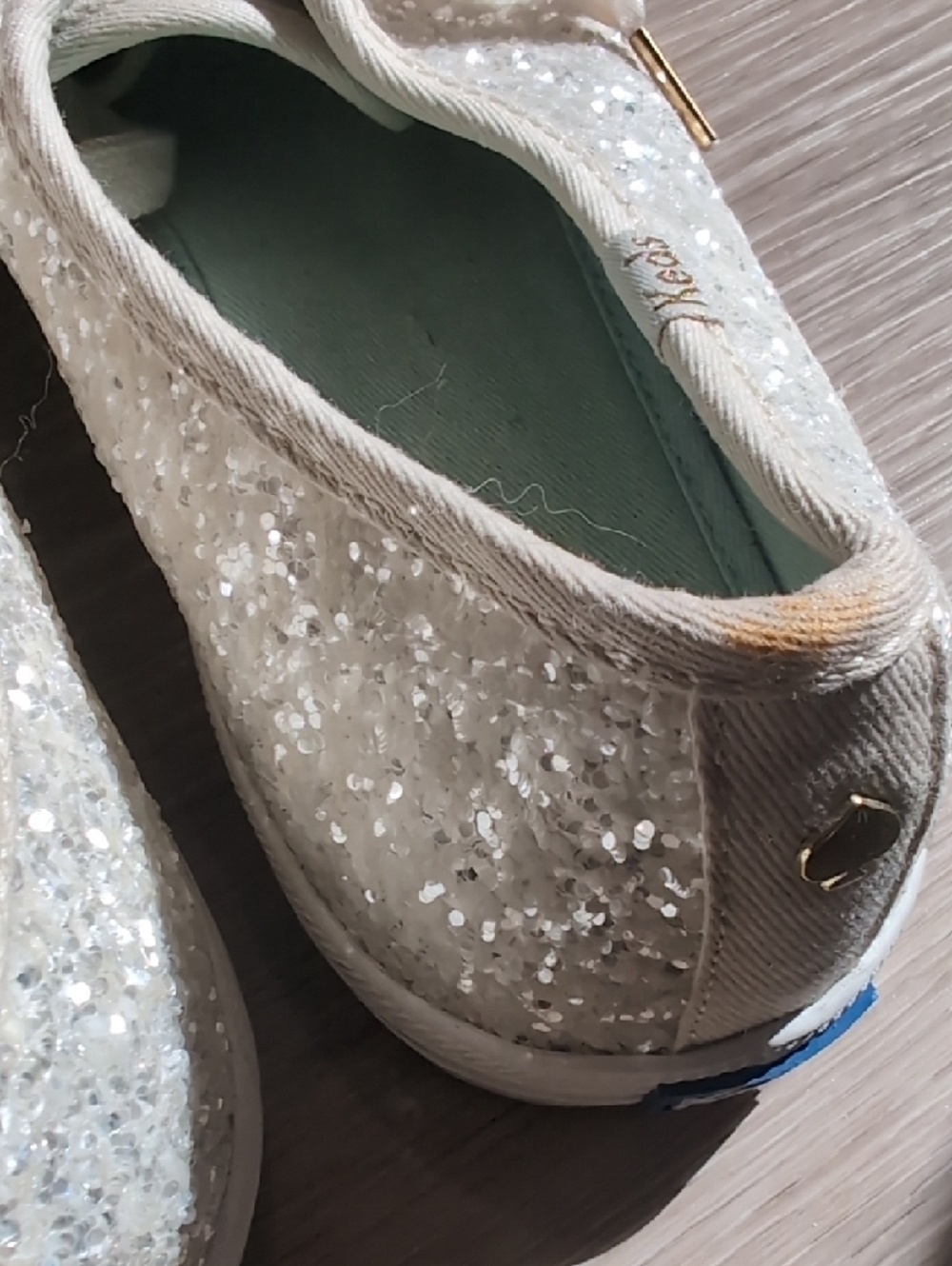 kate spade x Keds Glitter Ribbon Lace-Up Sneakers -  Silvery  Sparkle - Picture 9 of 12